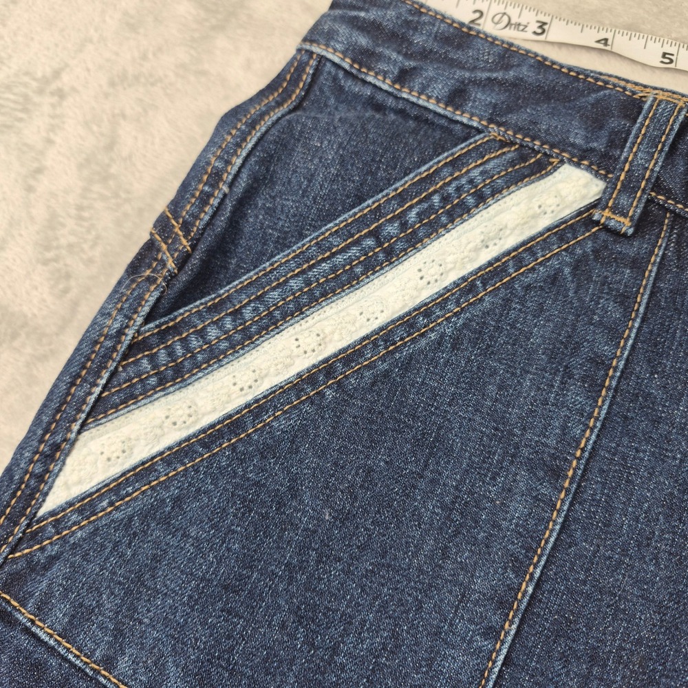 NWT Free People 30 (32) Eyelet Lace Trim High Rise Denim Shorts Dark Wash 2 1/2" - Picture 7 of 11